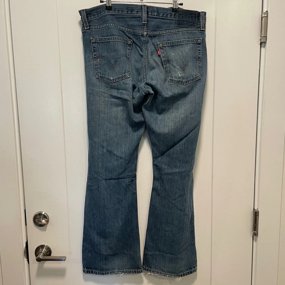 Levis 527 Low Boot Cut Jeans Mens 34x30 Blue Denim Distressed 100% Cotton